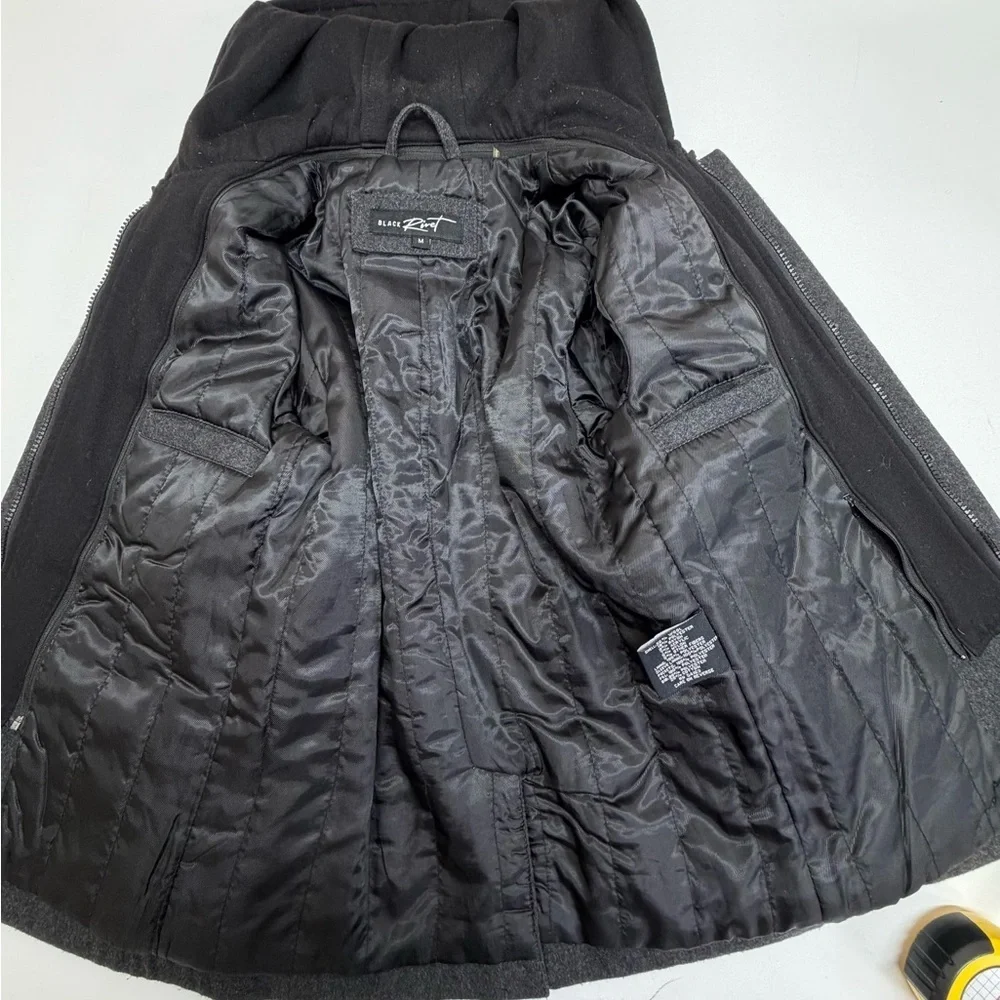 Black Rivet Men's Medium Wool Blend Military Field Jacket Charcoal Gray Hooded